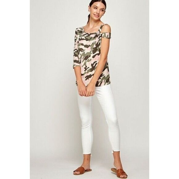 Plus 1X Women's Pink Camo Camouflage Top by Watermelon - Picture 2 of 7